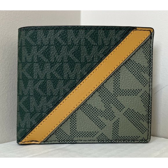 New Michael Kors Cooper Men's Billfold Wallet Olive / Army Green Multi - Picture 2 of 5